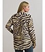 Lauren Ralph Lauren Plus Size Linen Zebra Print Point Collar Long Sleeve Button-Front Shirt, Color:Cream/Brown - Image 6