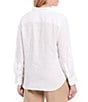 Color:White - Image 2 - Plus Size Point Collar Long Roll-Tab Sleeve Button Front Linen Shirt