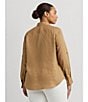 Color:Spring Khaki - Image 5 - Plus Size Point Collar Long Roll-Tab Sleeve Button Front Linen Shirt