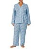 Color:Turquoise Print - Image 1 - Plus Size Long Sleeve Notch Collar Knit Paisley Print Pajama Set