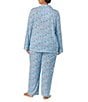 Color:Turquoise Print - Image 2 - Plus Size Long Sleeve Notch Collar Knit Paisley Print Pajama Set