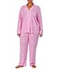 Color:Pink Paisley - Image 1 - Plus Size Long Sleeve Notch Collar Knit Paisley Print Pajama Set