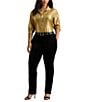 Lauren Ralph Lauren Plus Size Metallic Chiffon Point Collar Long Sleeve Button-Front Shirt, Color:Relic Gold/Gold Foil - Image 3