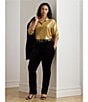 Lauren Ralph Lauren Plus Size Metallic Chiffon Point Collar Long Sleeve Button-Front Shirt, Color:Relic Gold/Gold Foil - Image 6
