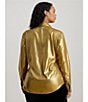 Lauren Ralph Lauren Plus Size Metallic Chiffon Point Collar Long Sleeve Button-Front Shirt, Color:Relic Gold/Gold Foil - Image 7
