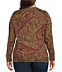 Color:Taupe - Image 2 - Plus Size Paisley Print Crew Neck Long Sleeve Sweater Top