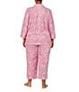 Color:Pink Paisley - Image 2 - Plus Size Paisley Print Notch Collar 3/4 Sleeve Capri Pajama Set