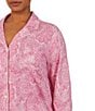 Color:Pink Paisley - Image 3 - Plus Size Paisley Print Notch Collar 3/4 Sleeve Capri Pajama Set