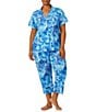 Color:Blue Paisley - Image 1 - Plus Size Paisley Print Short Sleeve Notch Collar Capri Jersey Knit Pant Pajama Set