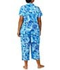 Color:Blue Paisley - Image 2 - Plus Size Paisley Print Short Sleeve Notch Collar Capri Jersey Knit Pant Pajama Set