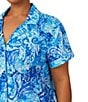 Color:Blue Paisley - Image 3 - Plus Size Paisley Print Short Sleeve Notch Collar Capri Jersey Knit Pant Pajama Set