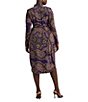 Color:Purple Multi - Image 2 - Plus Size Paisley Print Stretch Jersey Belted Shirt Dress