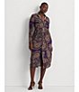 Color:Purple Multi - Image 3 - Plus Size Paisley Print Stretch Jersey Belted Shirt Dress