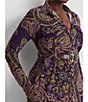Color:Purple Multi - Image 4 - Plus Size Paisley Print Stretch Jersey Belted Shirt Dress