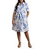 Lauren Ralph Lauren Plus Size Paisley Tie-Front Linen Shirtdress, Color:White/Blue - Image 1