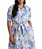 Lauren Ralph Lauren Plus Size Paisley Tie-Front Linen Shirtdress, Color:White/Blue - Image 3