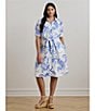 Lauren Ralph Lauren Plus Size Paisley Tie-Front Linen Shirtdress, Color:White/Blue - Image 4