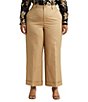 Color:Birch Tan - Image 1 - Plus Size Pleated Cotton Twill Cropped Wide Leg Pant