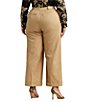 Color:Birch Tan - Image 2 - Plus Size Pleated Cotton Twill Cropped Wide Leg Pant