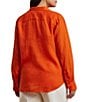 Lauren Ralph Lauren Plus Size Point Collar Long Roll-Tab Sleeve Button Front Linen Shirt, Color:Orange Lily - Image 2