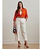 Lauren Ralph Lauren Plus Size Point Collar Long Roll-Tab Sleeve Button Front Linen Shirt, Color:Orange Lily - Image 4