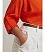 Lauren Ralph Lauren Plus Size Point Collar Long Roll-Tab Sleeve Button Front Linen Shirt, Color:Orange Lily - Image 6