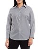 Color:Black/White - Image 1 - Plus Size Point Collar Long Sleeve Stripe Print Shirt