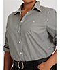 Color:Black/White - Image 4 - Plus Size Easy Care Striped Print Point Collar Shirttail Hem Long Sleeve Shirt