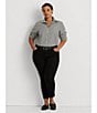 Color:Black/White - Image 5 - Plus Size Easy Care Striped Print Point Collar Shirttail Hem Long Sleeve Shirt