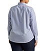 Lauren Ralph Lauren Plus Size Easy Care Striped Print Point Collar Shirttail Hem Long Sleeve Shirt, Color:Blue/White - Image 2