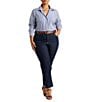 Lauren Ralph Lauren Plus Size Easy Care Striped Print Point Collar Shirttail Hem Long Sleeve Shirt, Color:Blue/White - Image 3
