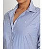 Lauren Ralph Lauren Plus Size Easy Care Striped Print Point Collar Shirttail Hem Long Sleeve Shirt, Color:Blue/White - Image 4