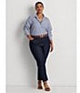 Lauren Ralph Lauren Plus Size Easy Care Striped Print Point Collar Shirttail Hem Long Sleeve Shirt, Color:Blue/White - Image 5