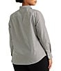 Color:Black/White - Image 2 - Plus Size Easy Care Striped Print Point Collar Shirttail Hem Long Sleeve Shirt