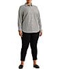 Color:Black/White - Image 3 - Plus Size Easy Care Striped Print Point Collar Shirttail Hem Long Sleeve Shirt