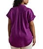 Lauren Ralph Lauren Plus Size Relaxed Fit Point Collar Short Sleeve Linen Shirt, Color:Purple Dawn - Image 2