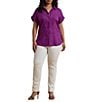 Lauren Ralph Lauren Plus Size Relaxed Fit Point Collar Short Sleeve Linen Shirt, Color:Purple Dawn - Image 3