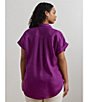 Lauren Ralph Lauren Plus Size Relaxed Fit Point Collar Short Sleeve Linen Shirt, Color:Purple Dawn - Image 5