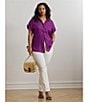 Lauren Ralph Lauren Plus Size Relaxed Fit Point Collar Short Sleeve Linen Shirt, Color:Purple Dawn - Image 6