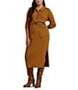 Lauren Ralph Lauren Plus Size Rib-Knit Pull-On Side Slit Midi Coordinating Pencil Skirt, Color:Cinnamon Bark - Image 3