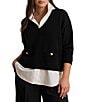 Lauren Ralph Lauren Plus Size Ribbed Knit Combed Cotton V-Neck Long Sleeve Pullover Sweater - Image 1