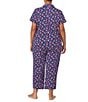 Color:Multi Floral - Image 2 - Plus Size Short Sleeve Notch Collar Jersey Knit Multi Floral Cropped Pant Pajama Set