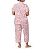 Color:Multi Floral - Image 2 - Plus Size Short Sleeve Notch Collar Knit Floral Capri Pajama Set
