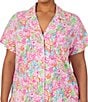 Color:Multi Floral - Image 3 - Plus Size Short Sleeve Notch Collar Knit Floral Capri Pajama Set