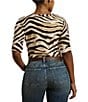 Lauren Ralph Lauren Plus Size Stretch Cotton Zebra Boat Neck Elbow Sleeve Tee, Color:Cream/Brown - Image 2