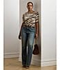 Lauren Ralph Lauren Plus Size Stretch Cotton Zebra Boat Neck Elbow Sleeve Tee, Color:Cream/Brown - Image 6
