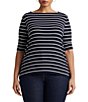 Lauren Ralph Lauren Plus Size Stripe Boat Neck Short Sleeve T-Shirt - Image 1