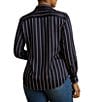 Lauren Ralph Lauren Plus Size Striped Glossy Satin Charmeuse Point Collar Long Sleeve Button Front Shirt, Color:Navy/Cream/Garnet - Image 2