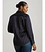 Lauren Ralph Lauren Plus Size Striped Glossy Satin Charmeuse Point Collar Long Sleeve Button Front Shirt, Color:Navy/Cream/Garnet - Image 5