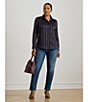 Lauren Ralph Lauren Plus Size Striped Glossy Satin Charmeuse Point Collar Long Sleeve Button Front Shirt, Color:Navy/Cream/Garnet - Image 6